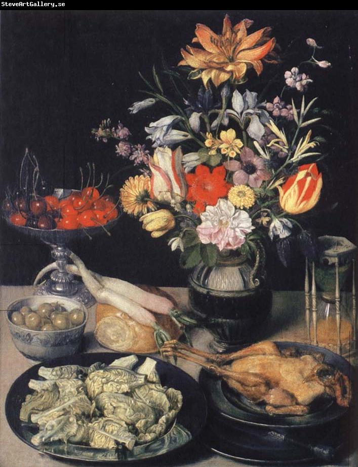 Georg Flegel Style life table with flowers, Essuaren and Studenglas